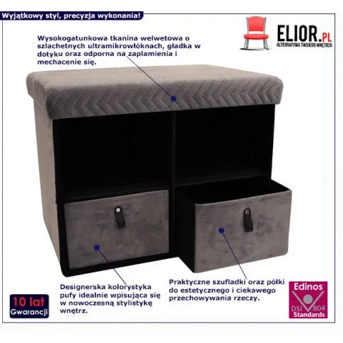 Fotografia Praktyczna pufa ze schowkami Emesso - szara z kategorii Siedziska do przedpokoju