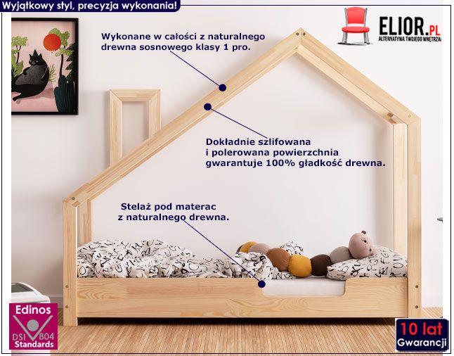 Drewniane łóżko dziecięce w formie domku Lumo 4X
