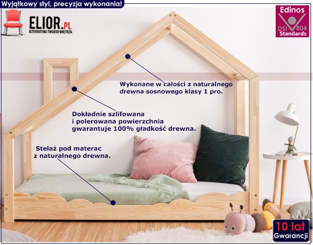 Drewniane łóżko dziecięce domek Lumo 5X