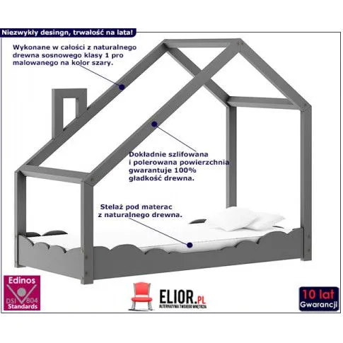 Fotografia Drewniane łóżko dziecięce domek Induro 5X - Szare z kategorii Łóżka i namioty