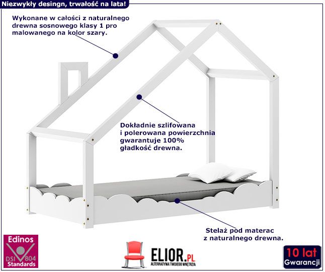 Białe dziecięce łóżko drewniane domek Induro 5X