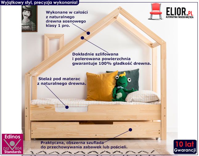 Drewniane łóżko do pokoju dziecięcego domek Lumo 9X