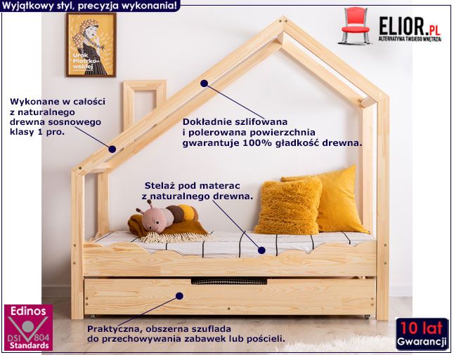 Drewniane łóżko dziecięce w formie domku Lumo 10X