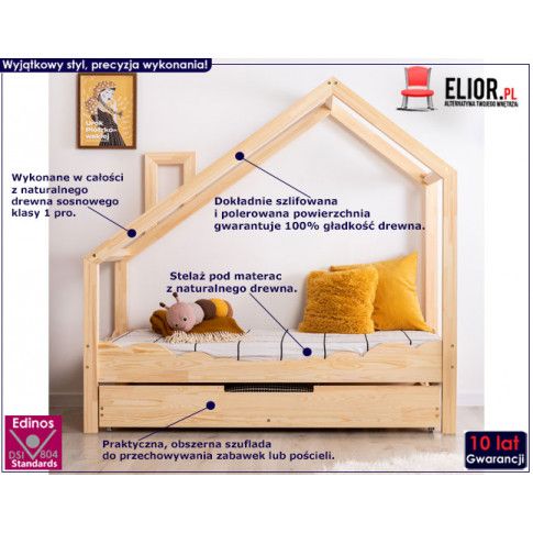 Fotografia Drewniane łóżko dziecięce domek z szufladą Lumo 10X z kategorii Łóżka typu domek