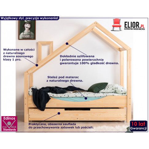 Fotografia Drewniane łóżko dziecięce domek z szufladą Lumo 11X z kategorii Łóżka typu domek