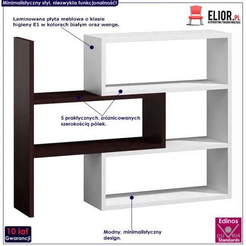 Fotografia Rozsuwany regał biały + wenge - Inglis 2X z kategorii Regały