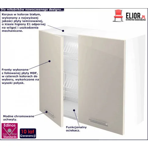 Fotografia Kuchenna szafka górna z ociekaczem Vokres 28X - jasny beż połysk z kategorii Szafki