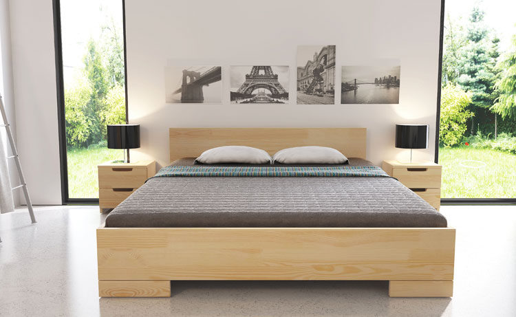Drewniane duże łóżko w stylu skandynawskim Laurell 6S