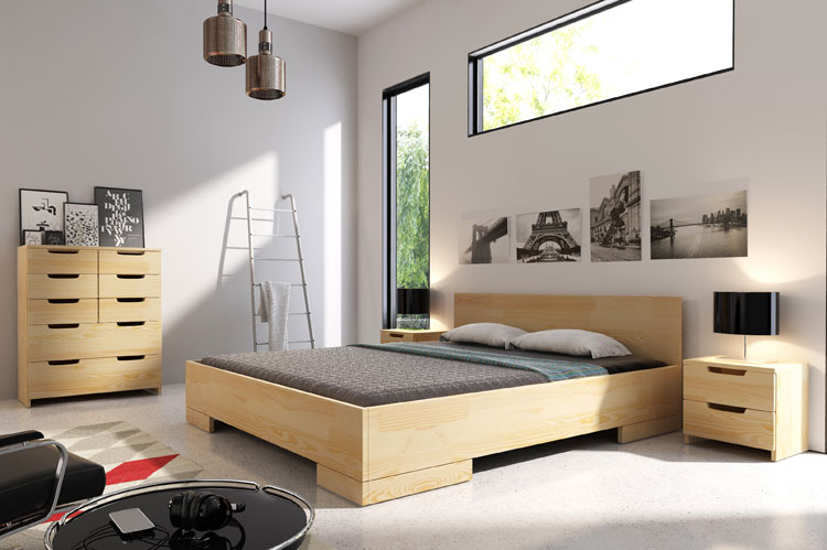 Łóżko w stylu skandynawskim z pojemnikiem i zagłówkiem Laurell 7S