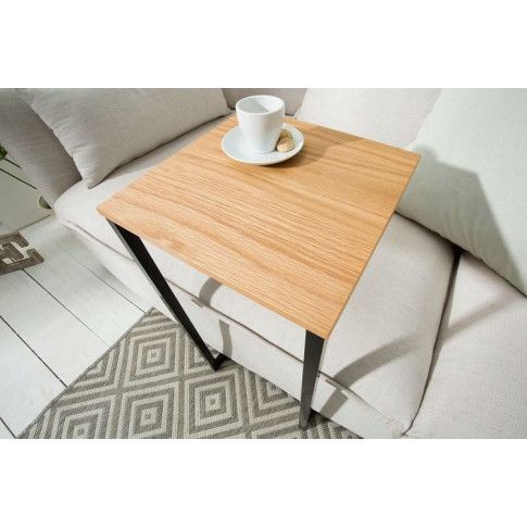 Szczegółowe zdjęcie nr 4 produktu Industrialny stolik pod laptopa w stylu loft Platten - dąb i czerń