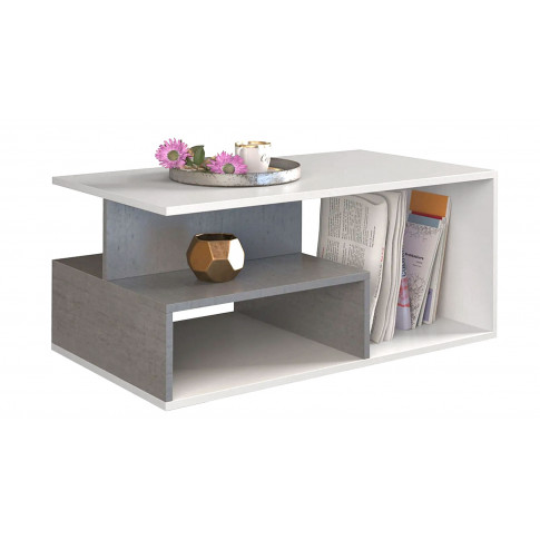 Zdjęcie produktu Loftowy stolik kawowy Keero - biały+beton.