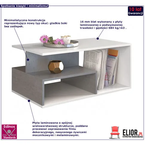 Fotografia Loftowy stolik kawowy Cliper - biały+beton z kategorii Ławy i stoliki