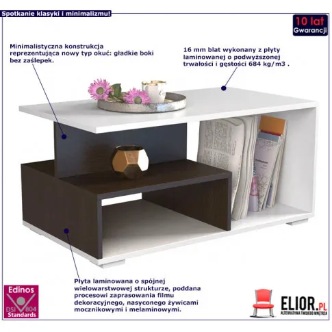 Fotografia Elegancki nowoczesny stolik kawowy Cliper - biały+wenge z kategorii Ławy i stoliki