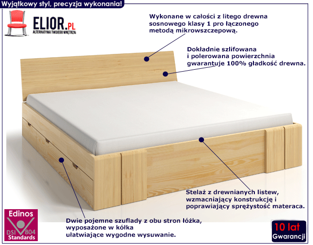 Drewniane łóżko z szufladami Verlos 6X
