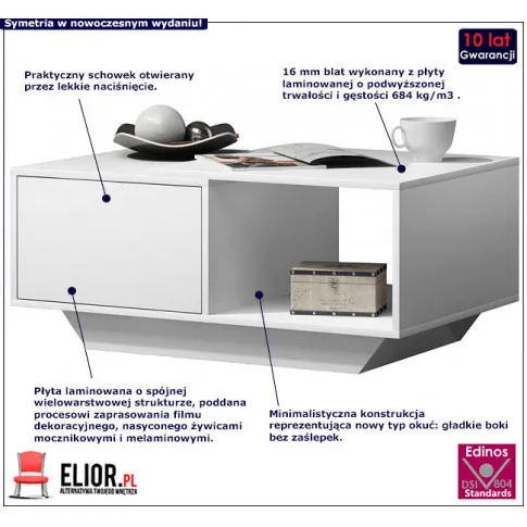 Fotografia Biały stolik kawowy Heris z kategorii Ławy i stoliki