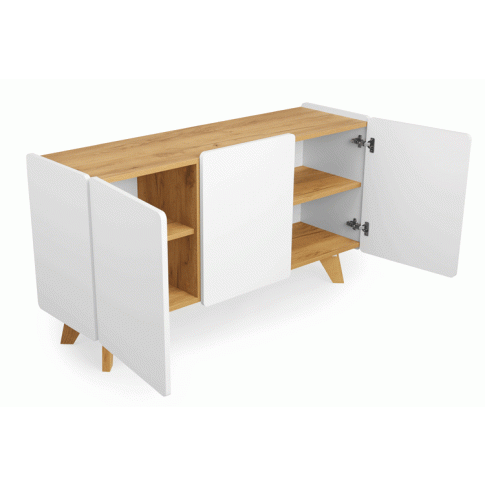 Szczegółowe zdjęcie nr 4 produktu Skandynawska komoda na nóżkach z półkami Uhress 3X