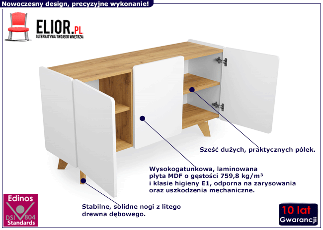 Biała komoda w stylu skandynawskim Uhress 3X