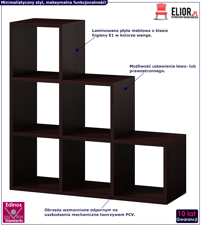 Schodkowy regał do salonu, biura wenge Maleo 8X