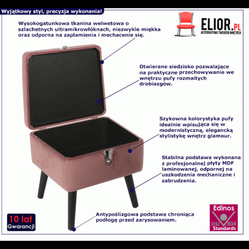 Fotografia Otwierana pufa ze schowkiem Ravenix - różowa z kategorii Siedziska do przedpokoju