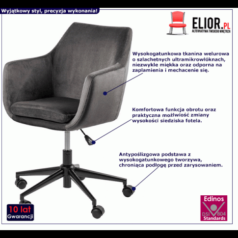 Fotografia Szary welurowy nowoczesny fotel biurowy - Esteo z kategorii Fotele