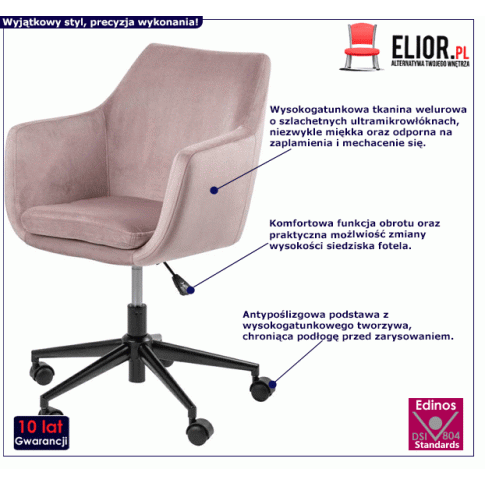 Fotografia Welurowy fotel obrotowy Esteo - różowy z kategorii Fotele