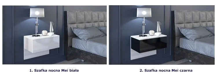 Produkt Lakierowana szafka nocna wisząca Tovi - Czarno biała - zdjęcie numer 3