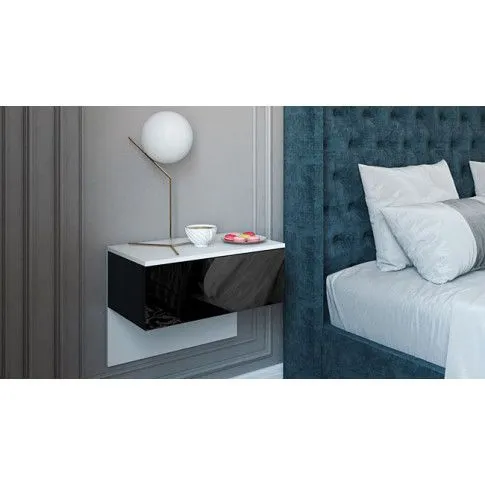 Szczegółowe zdjęcie nr 4 produktu Lakierowana szafka nocna wisząca Tovi - Czarno biała