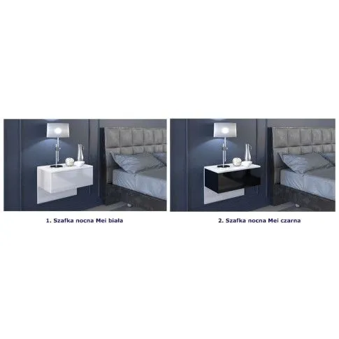 Szczegółowe zdjęcie nr 6 produktu Lakierowana szafka nocna wisząca Tovi - Czarno biała