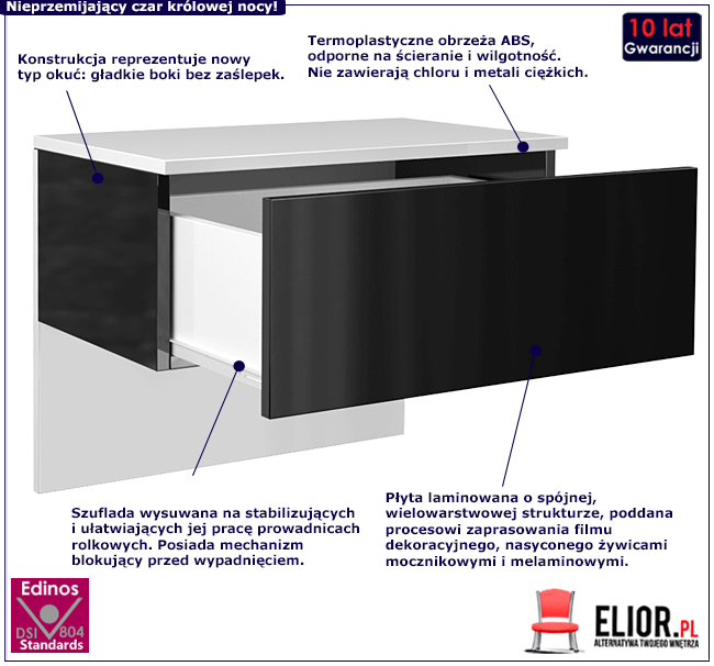 Produkt Lakierowana szafka nocna wisząca Tovi - Czarno biała
