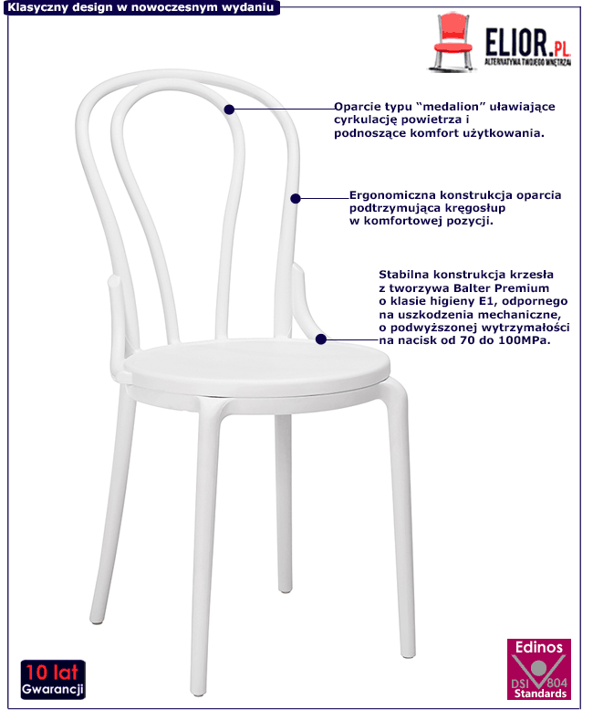 Krzesło w stylu thonet Inka białe