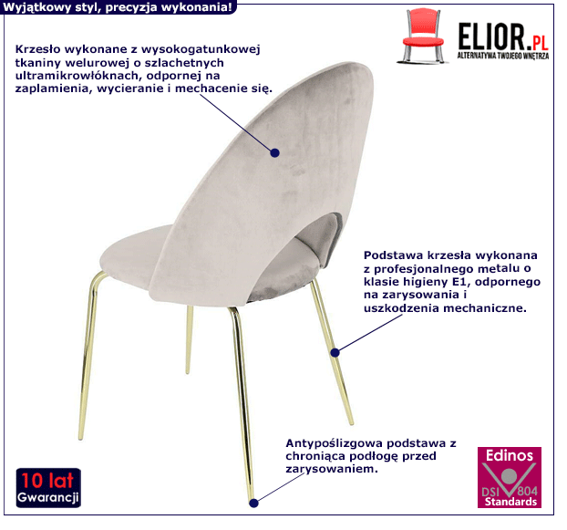 Welurowe krzesło Moggi - szare