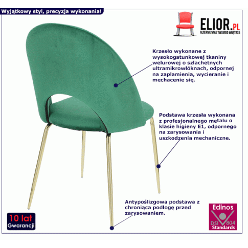 Fotografia Glamour welurowe krzesło tapicerowane Moggi - zielone z kategorii Krzesła do salonu