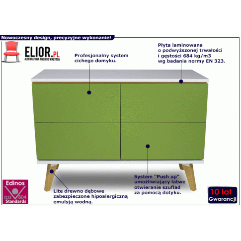 Fotografia Komoda na nóżkach z szufladami Ivon 3X - Zielony z kategorii Komody