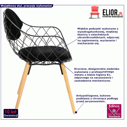 Fotografia Druciane krzesło czarne + naturalne - Kenzic z kategorii Krzesła