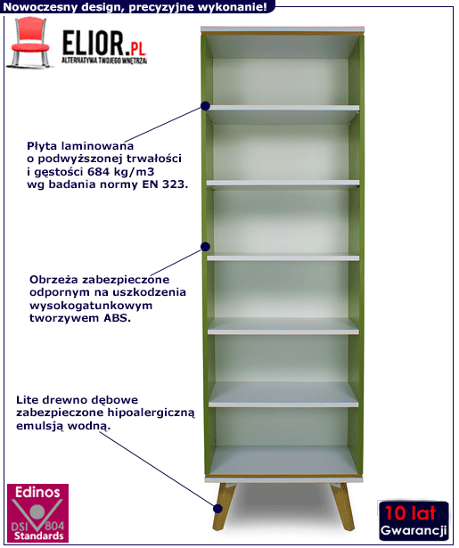 Zielony regał skandynawski na nóżkach Ivon 6X