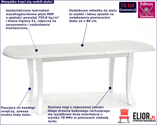 Stół Lister XL - biały.
