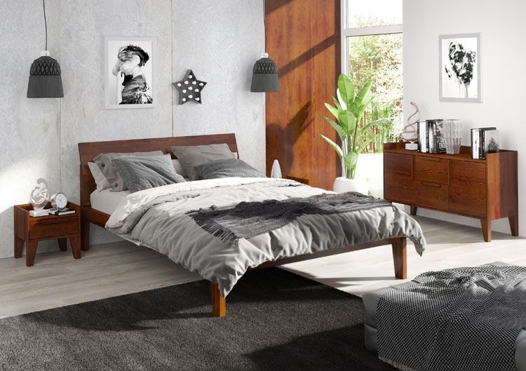 Łóżko z litego drewna w stylu skandynawskim Iguana 2X