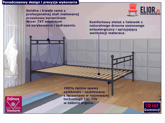 Jednoosobowe metalowe łóżko Rosette 120x200
