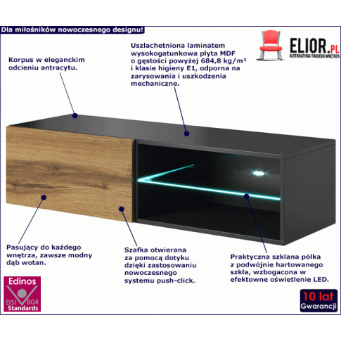 Fotografia Wisząca szafka RTV z oświetleniem Vitoria 5X - dąb wotan z kategorii Szafki