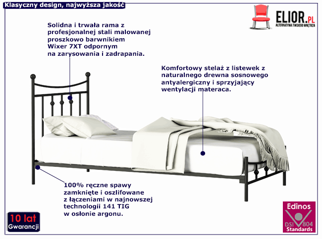 Pojedyncze łóżko metalowe Debora 90x200