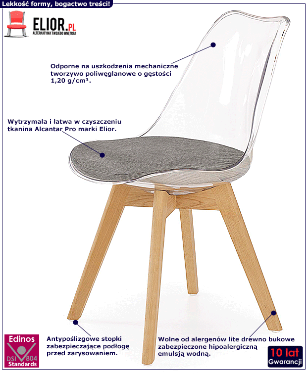 Transparentne krzesło drewniane Waxo