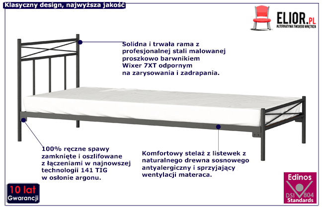 Pojedyncze łózko metalowe Boston 