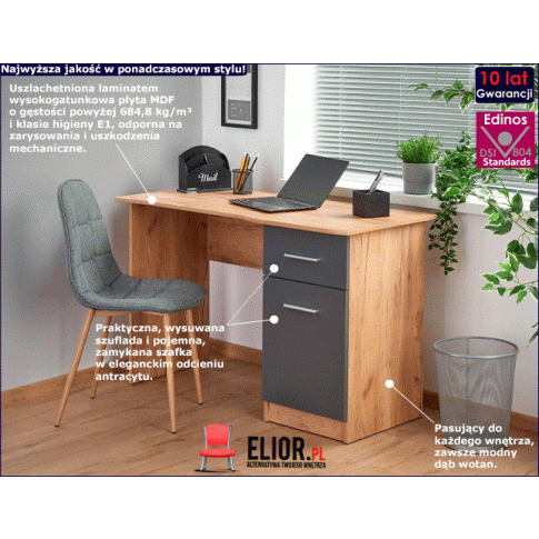 Fotografia Nowoczesne biurko komputerowe Dalal - dąb wotan - antracyt z kategorii Pozostałe biurka
