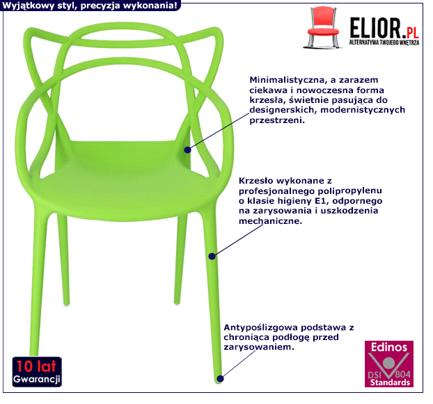 Minimalistyczne krzesło Wilmi - zielone