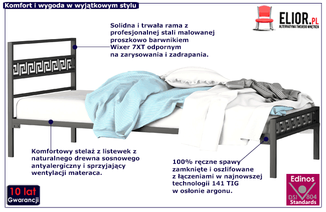 Metalowe łóżko z motywem greckim Korfu