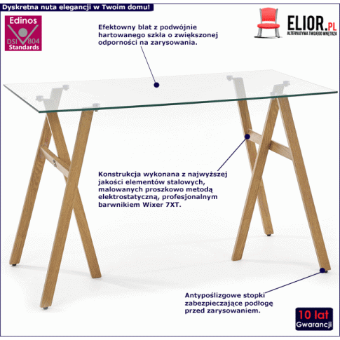 Fotografia Nowoczesne szklane biurko stolik Rekso - dąb miodowy z kategorii Biurka