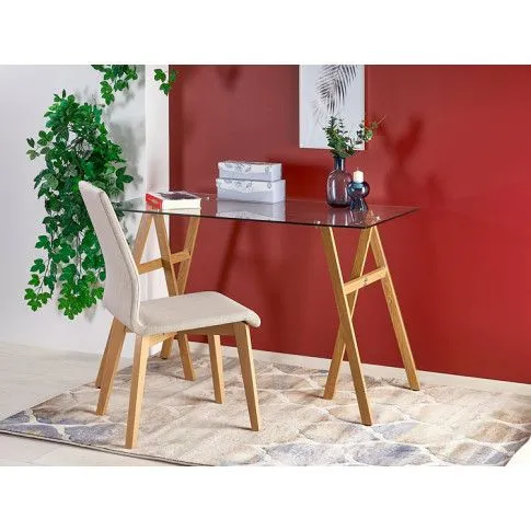 Szczegółowe zdjęcie nr 6 produktu Nowoczesne szklane biurko stolik Rekso - dąb miodowy