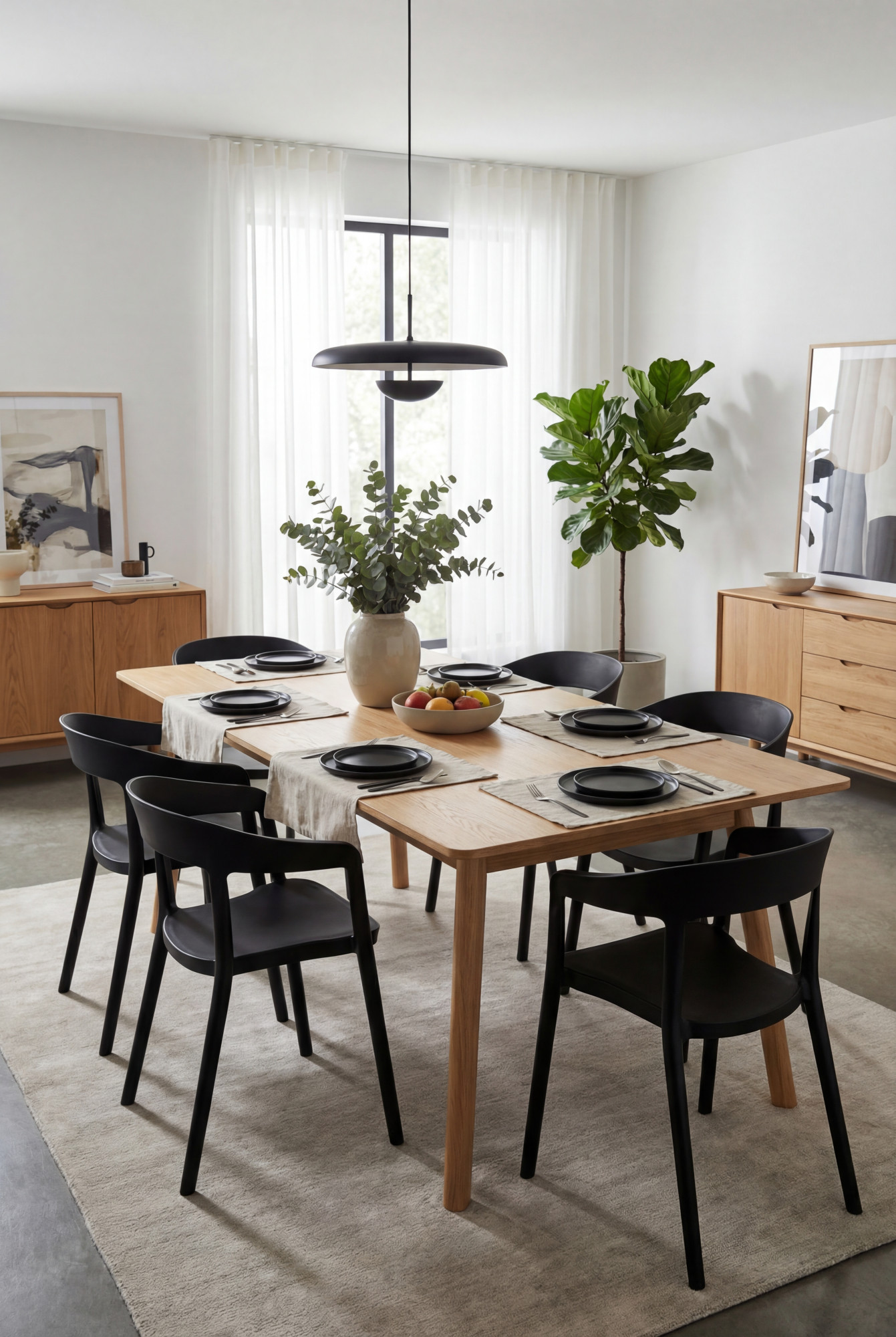 Aranżacja jadalni z minimalistycznymi krzesłami z podłokietnikami - Uvos