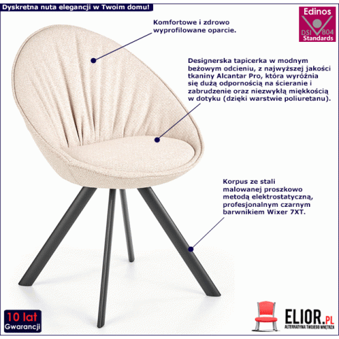 Fotografia Minimalistyczne krzesło tapicerowane Madox - beż z kategorii Strona główna