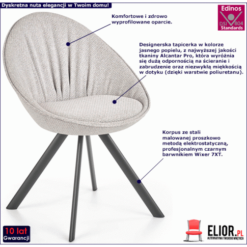 Fotografia Minimalistyczne krzesło tapicerowane Madox - jasny popiel z kategorii Krzesła wg koloru/stylu